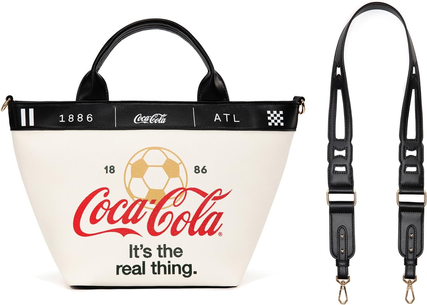 image:imageMontana West CocaCola Tote Bag for Women Soccer Style Hobo Bag Canvas Handbag with Detachable Crossbody StrapBlackwhite
