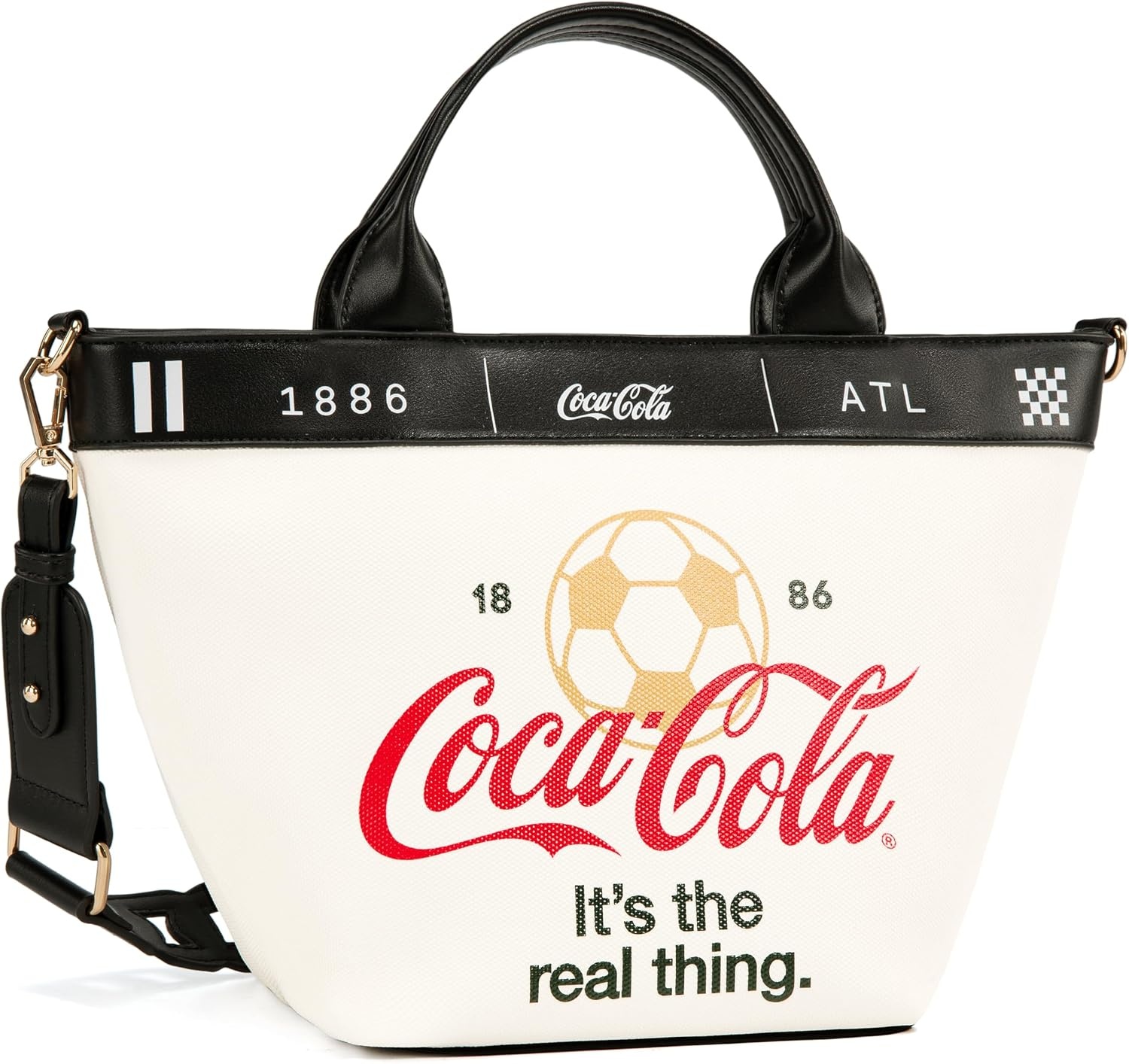 image:imageMontana West CocaCola Tote Bag for Women Soccer Style Hobo Bag Canvas Handbag with Detachable Crossbody StrapBlackwhite