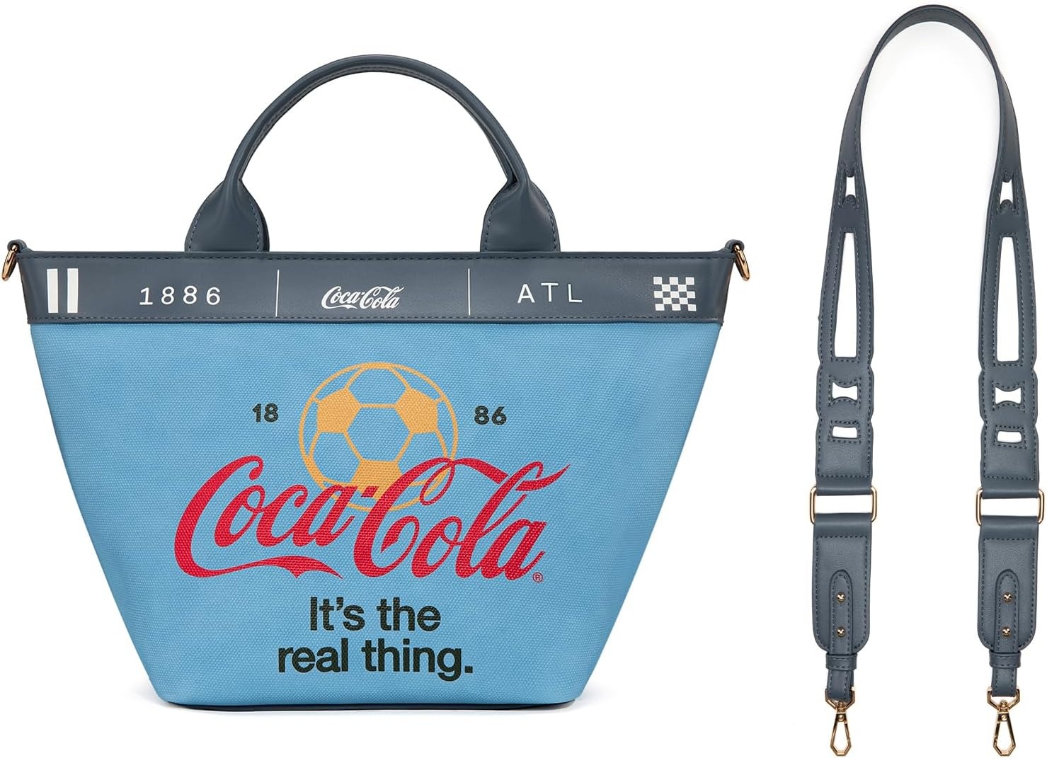 image:imageMontana West CocaCola Tote Bag for Women Soccer Style Hobo Bag Canvas Handbag with Detachable Crossbody StrapBluenavy