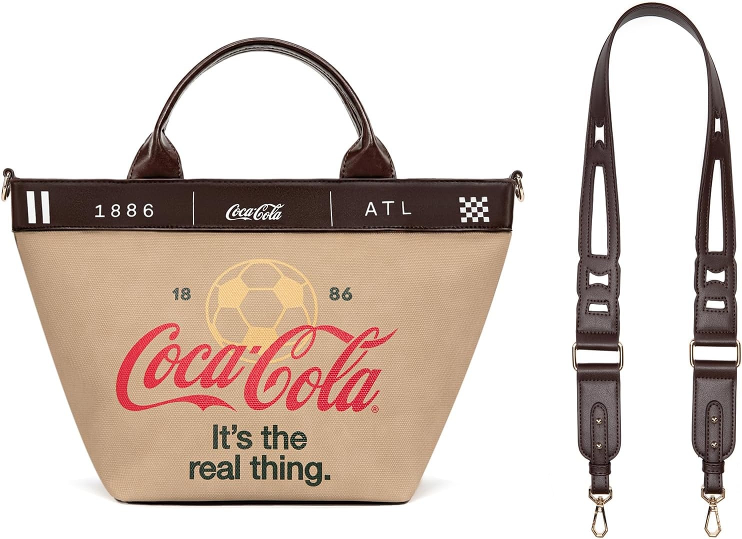 image:imageMontana West CocaCola Tote Bag for Women Soccer Style Hobo Bag Canvas Handbag with Detachable Crossbody StrapKhakiblack