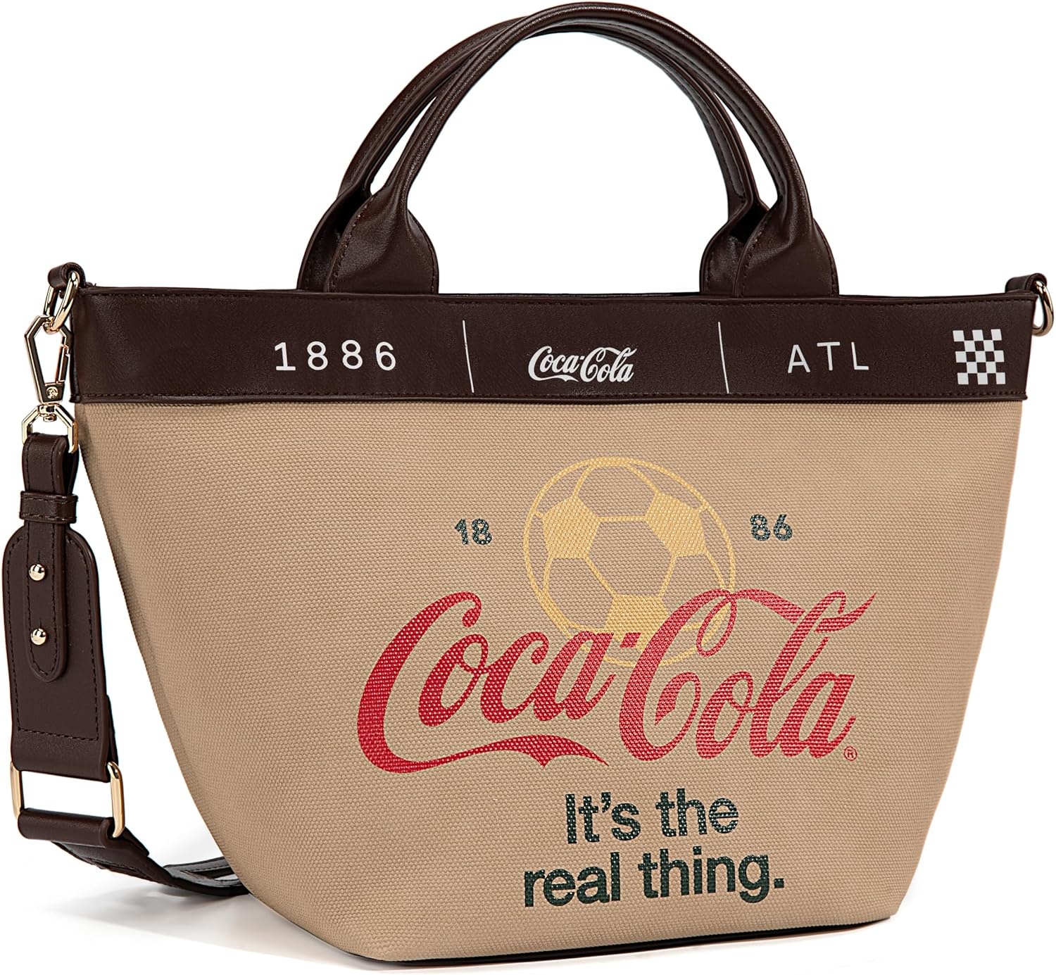 image:imageMontana West CocaCola Tote Bag for Women Soccer Style Hobo Bag Canvas Handbag with Detachable Crossbody StrapKhakiblack