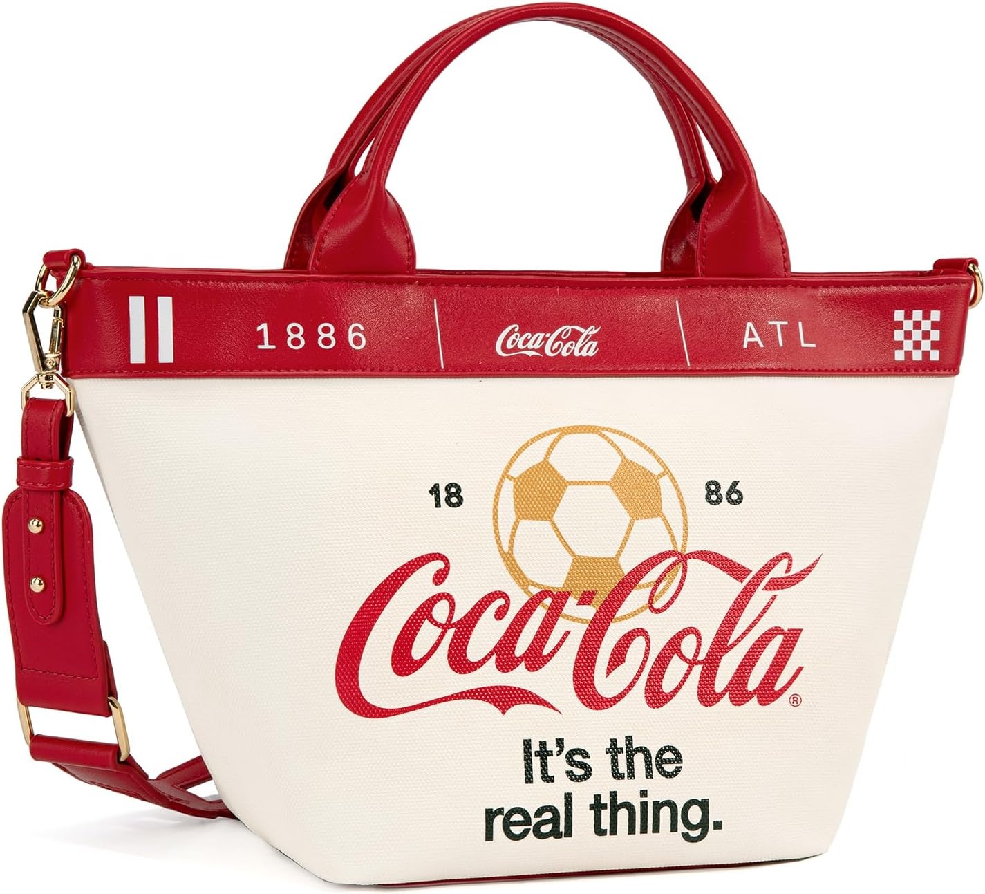 image:imageMontana West CocaCola Tote Bag for Women Soccer Style Hobo Bag Canvas Handbag with Detachable Crossbody StrapRedwhite