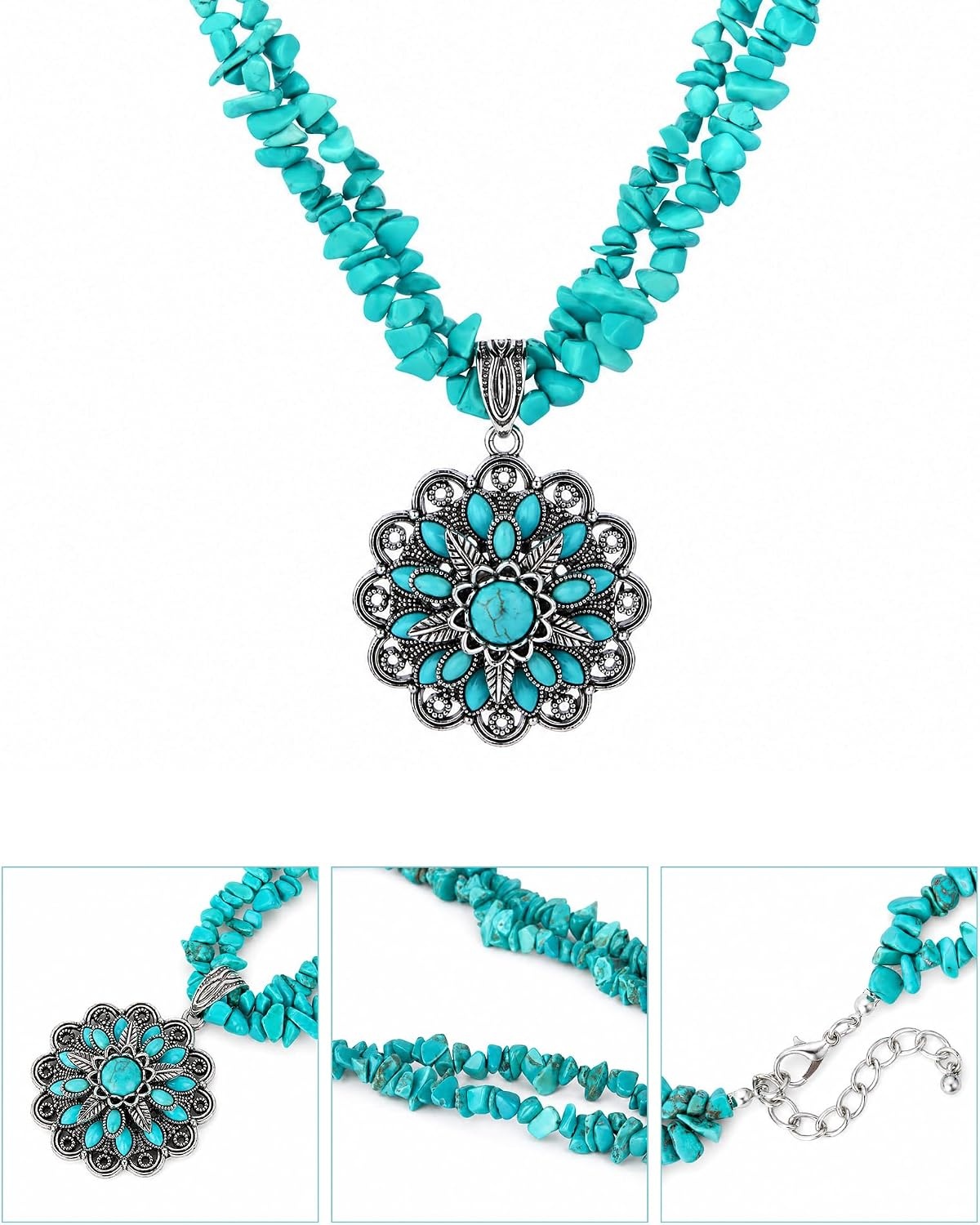 image:imageMontana West Rustic Coutures Jewelry for Women Western Turquoise Pendant NecklaceSilver Blue