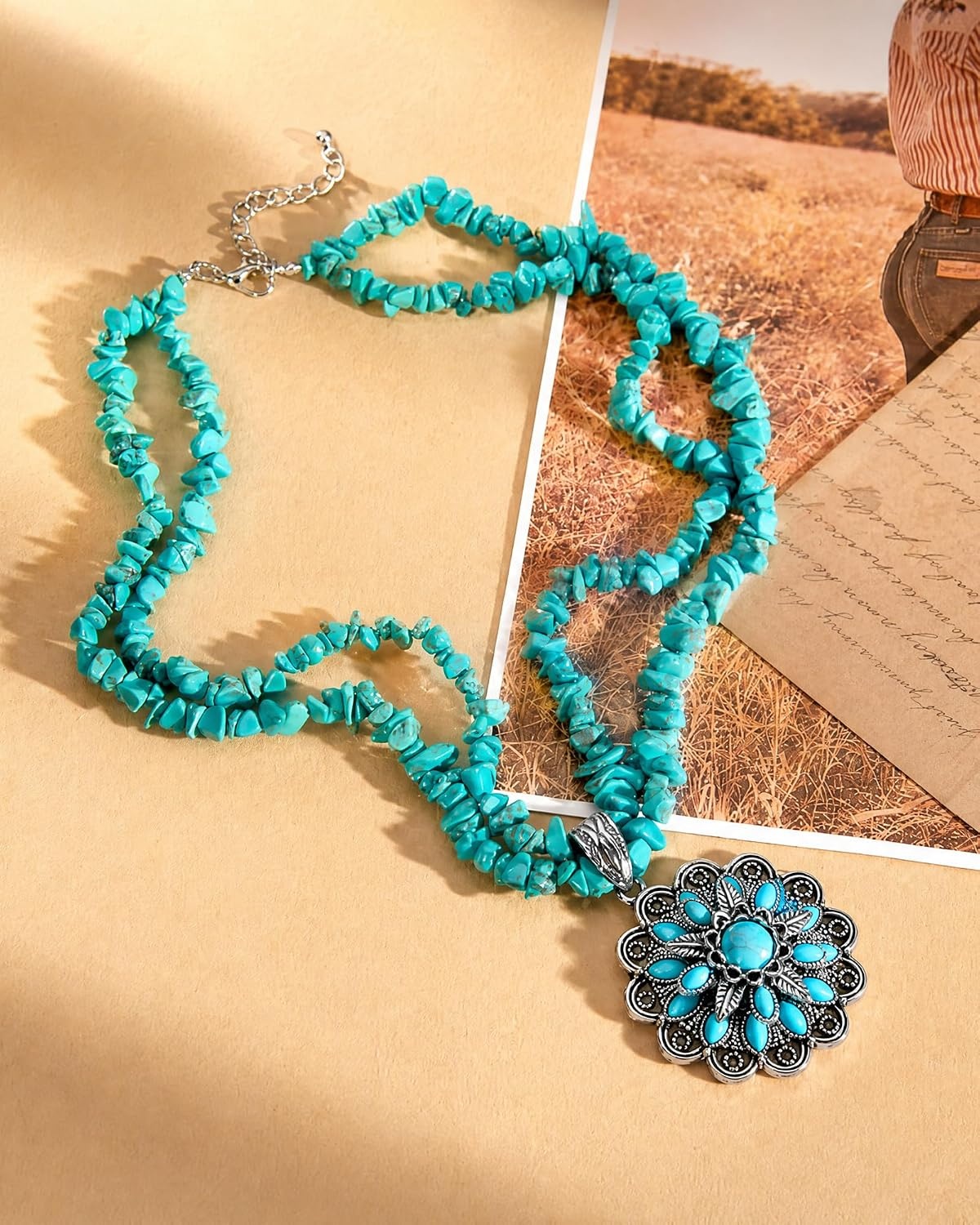 image:imageMontana West Rustic Coutures Jewelry for Women Western Turquoise Pendant NecklaceSilver Blue