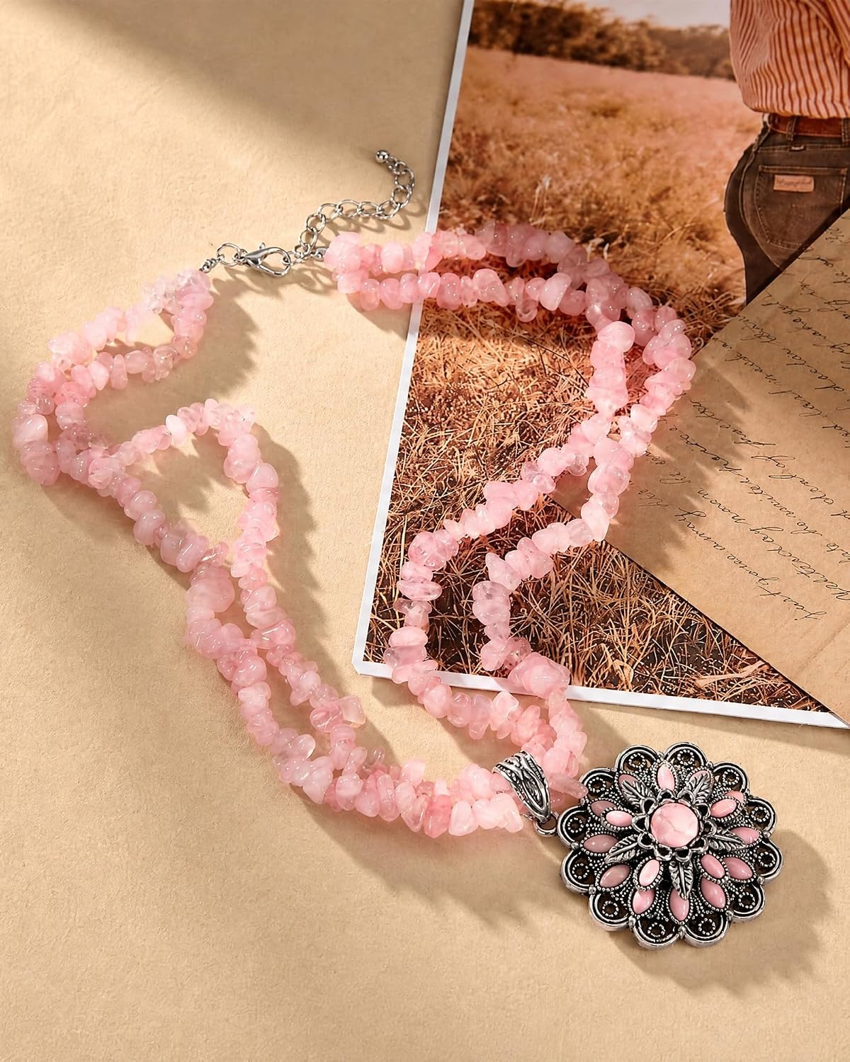 image:imageMontana West Rustic Coutures Jewelry for Women Western Turquoise Pendant NecklaceSilver Pink