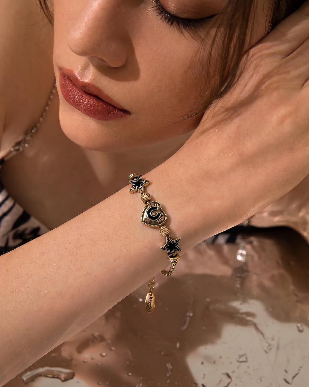 image:imageMontana West Wrangler Heart Bracelets for Women Sliding Charm Bracelet Fixed Charms Turquoise Jewelry for Women with Gift Box Sterling Silver14K GoldGold Black