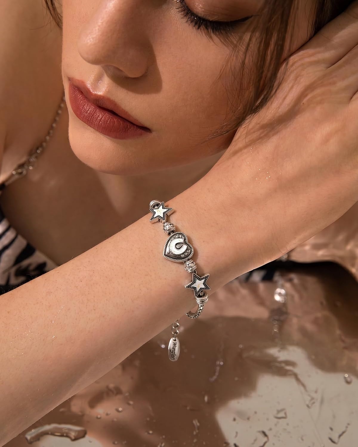image:imageMontana West Wrangler Heart Bracelets for Women Sliding Charm Bracelet Fixed Charms Turquoise Jewelry for Women with Gift Box Sterling Silver14K GoldSilver White