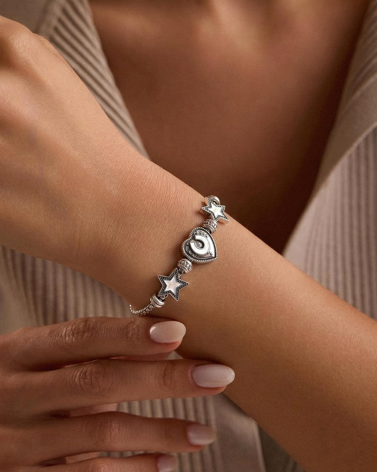 image:imageMontana West Wrangler Heart Bracelets for Women Sliding Charm Bracelet Fixed Charms Turquoise Jewelry for Women with Gift Box Sterling Silver14K GoldSilver White