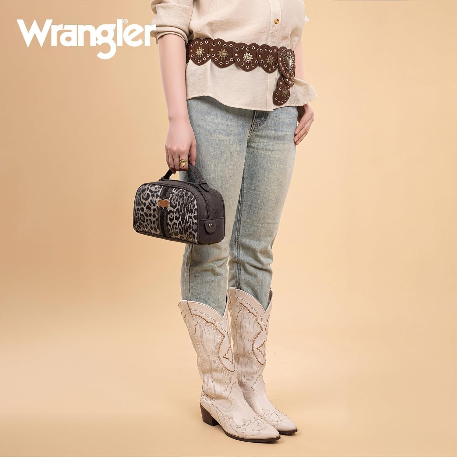 image:imageMontana West X Wrangler Makeup Bag Travel Cosmetic Bag Small Western Toiletry Bag for Women Organizer for Toiletries Accessories Travel EssentialsLeopard WGHB22111901LPBKSleopard black
