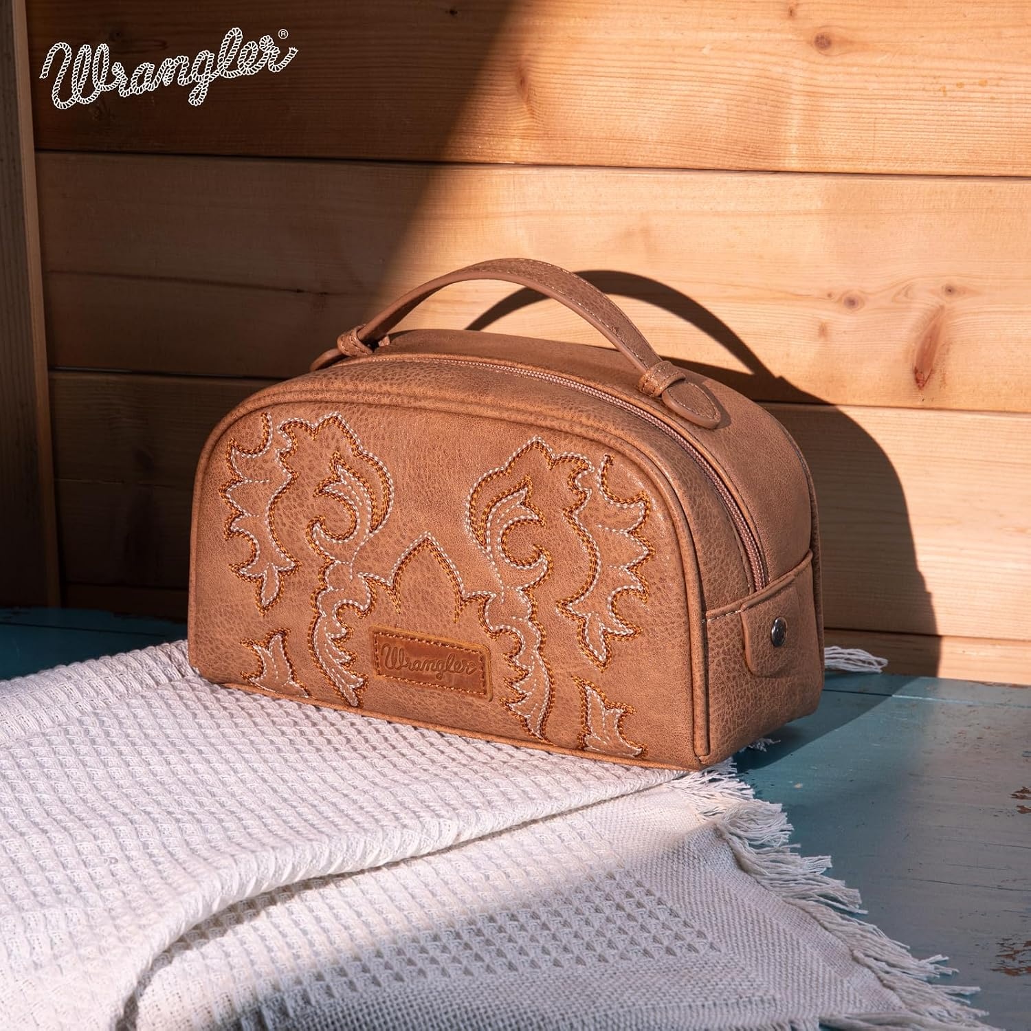 image:imageMontana West X Wrangler Makeup Bag Travel Cosmetic Bag Small Western Toiletry Bag for Women Organizer for Toiletries Accessories Travel EssentialsLeopard WGHB22111901LPBKKhaki145