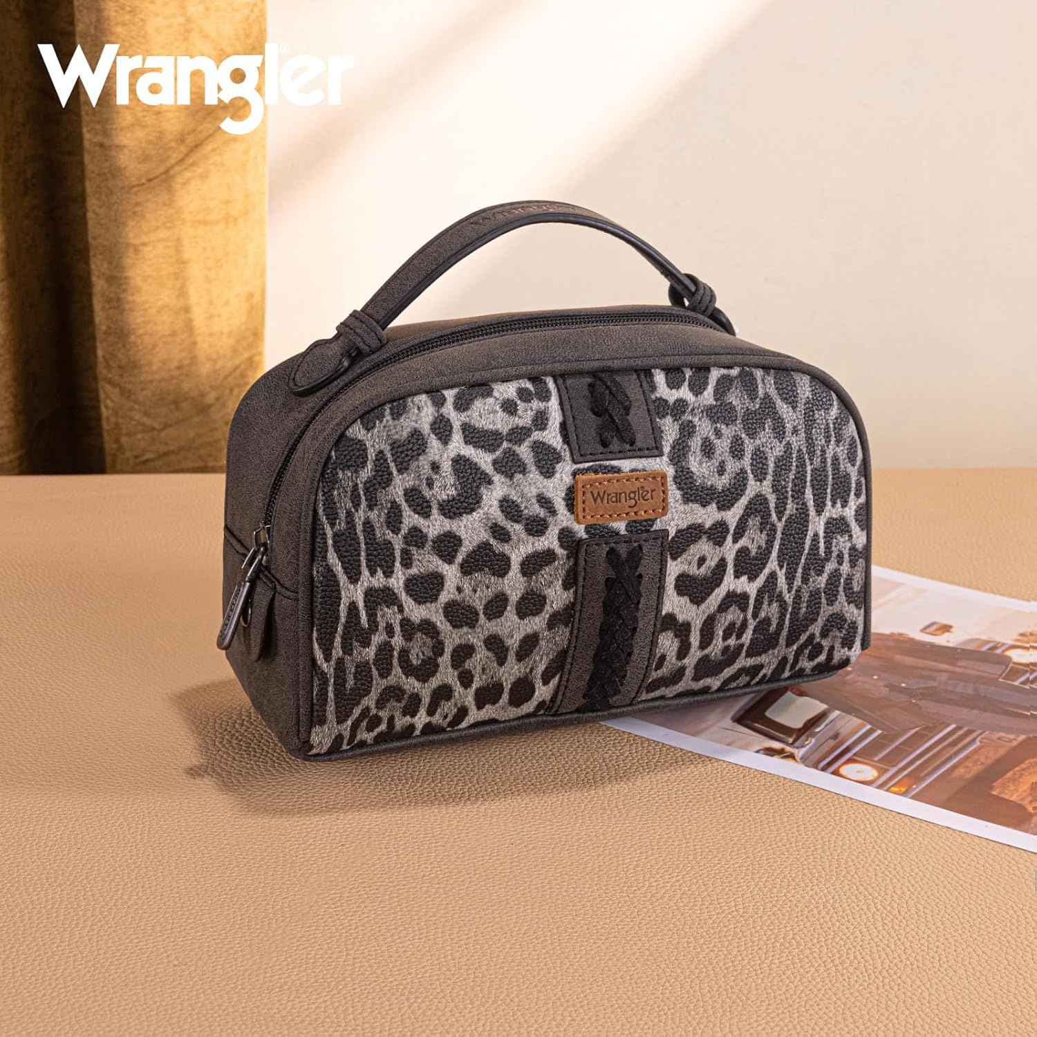 image:imageMontana West X Wrangler Makeup Bag Travel Cosmetic Bag Small Western Toiletry Bag for Women Organizer for Toiletries Accessories Travel EssentialsLeopard WGHB22111901LPBKSleopard black