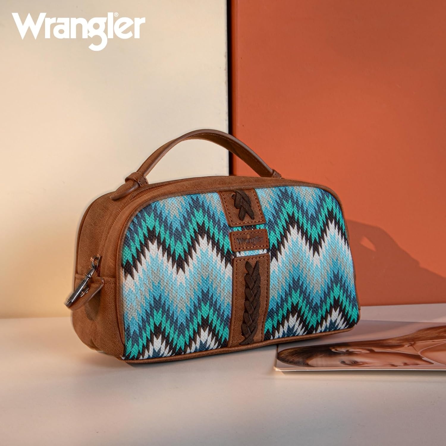 image:imageMontana West X Wrangler Makeup Bag Travel Cosmetic Bag Small Western Toiletry Bag for Women Organizer for Toiletries Accessories Travel EssentialsLeopard WGHB22111901LPBKAztecJean