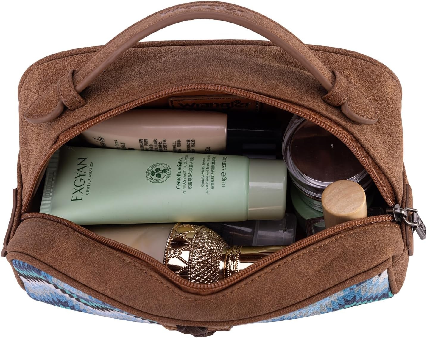 image:imageMontana West X Wrangler Makeup Bag Travel Cosmetic Bag Small Western Toiletry Bag for Women Organizer for Toiletries Accessories Travel EssentialsLeopard WGHB22111901LPBKAztecJean