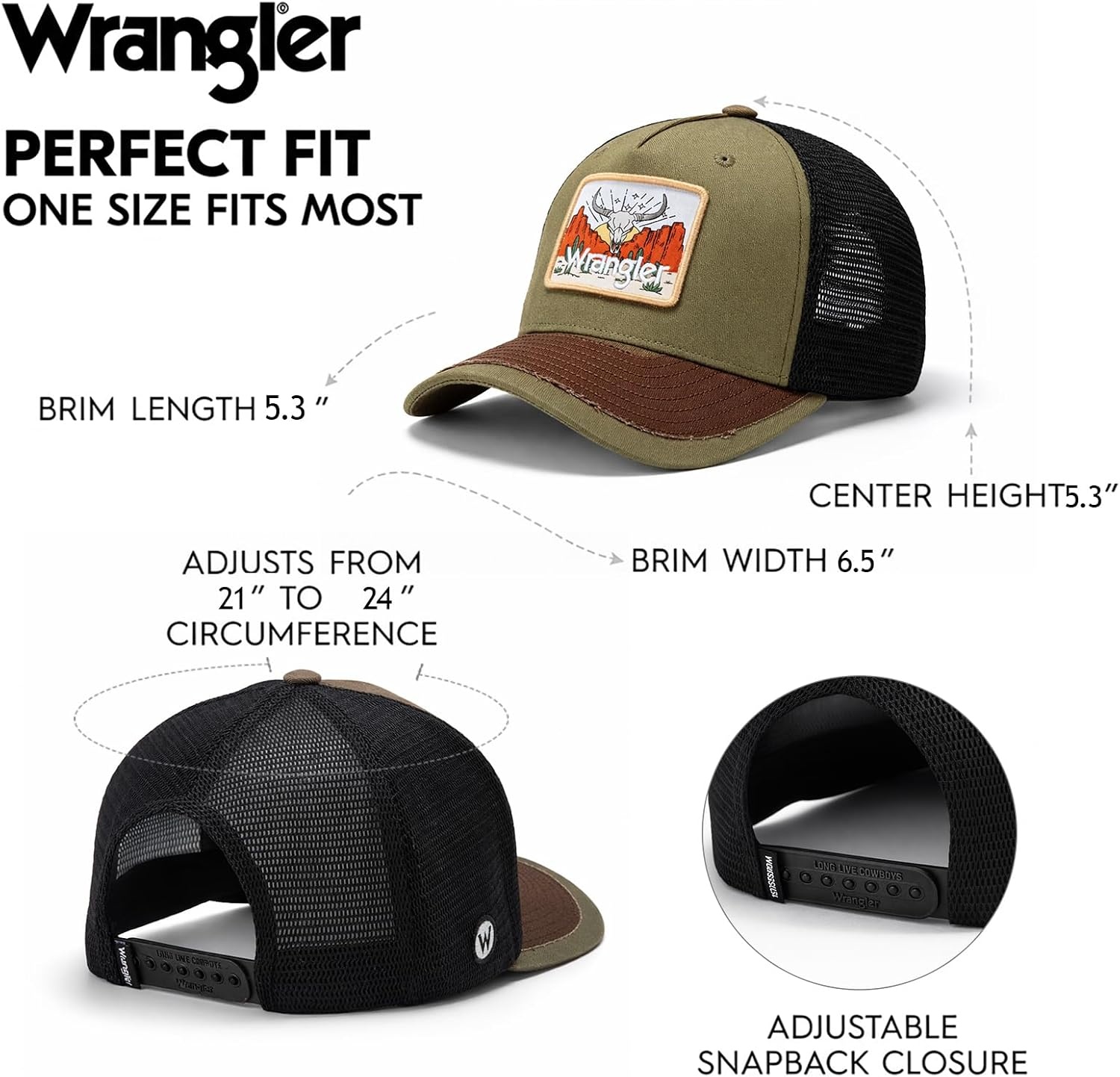 image:imageMontana West X Wrangler Mens Trucker Hat 2Piece Set Breathable Mesh Baseball Cap Structured 7Panel Adjustable Snapback HatBlackgreen