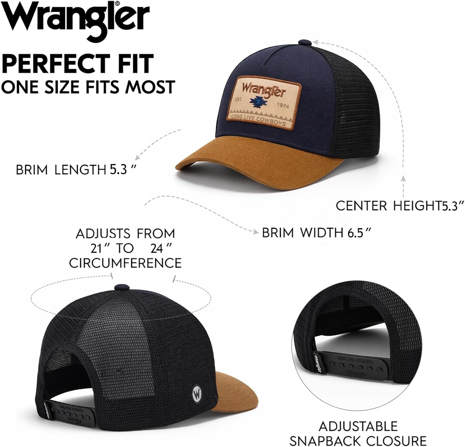 image:imageMontana West X Wrangler Mens Trucker Hat 2Piece Set Breathable Mesh Baseball Cap Structured 7Panel Adjustable Snapback HatBlacknavy