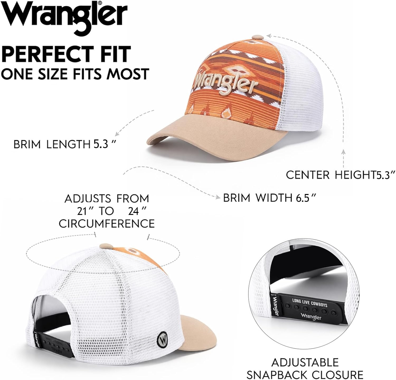 image:imageMontana West X Wrangler Mens Trucker Hat 2Piece Set Breathable Mesh Baseball Cap Structured 7Panel Adjustable Snapback HatBlacktan