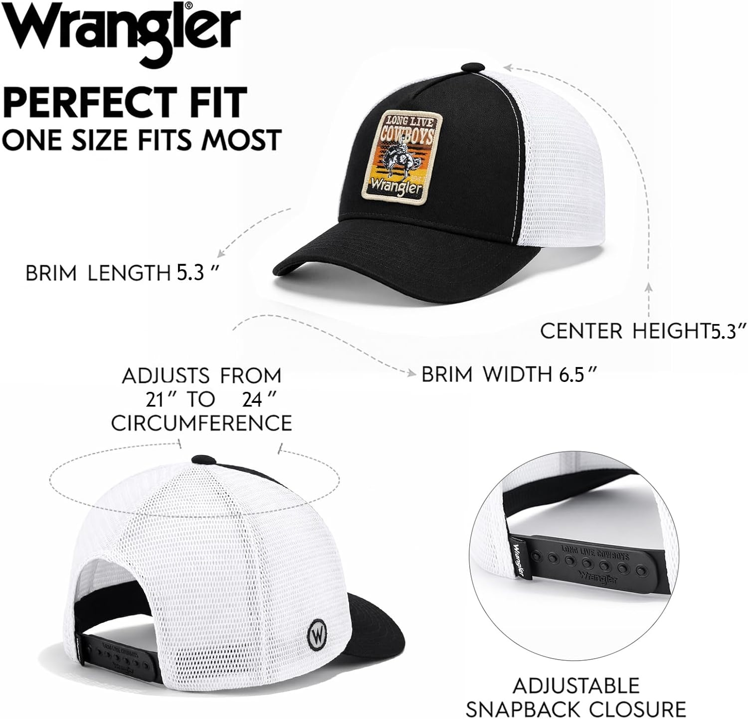 image:imageMontana West X Wrangler Mens Trucker Hat 2Piece Set Breathable Mesh Baseball Cap Structured 7Panel Adjustable Snapback HatBlackwhite1