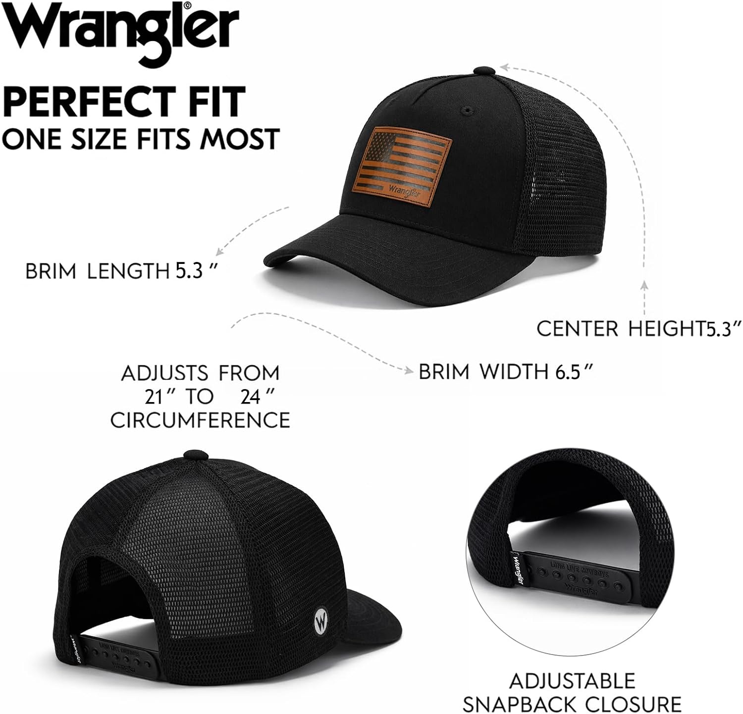 image:imageMontana West X Wrangler Mens Trucker Hat 2Piece Set Breathable Mesh Baseball Cap Structured 7Panel Adjustable Snapback HatBlackwhite2