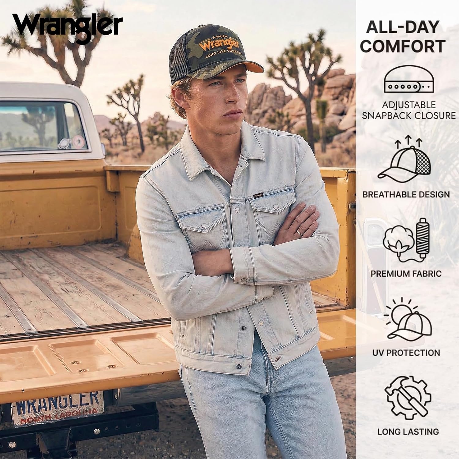 image:imageMontana West X Wrangler Mens Trucker Hat 2Piece Set Breathable Mesh Baseball Cap Structured 7Panel Adjustable Snapback HatGreen1black