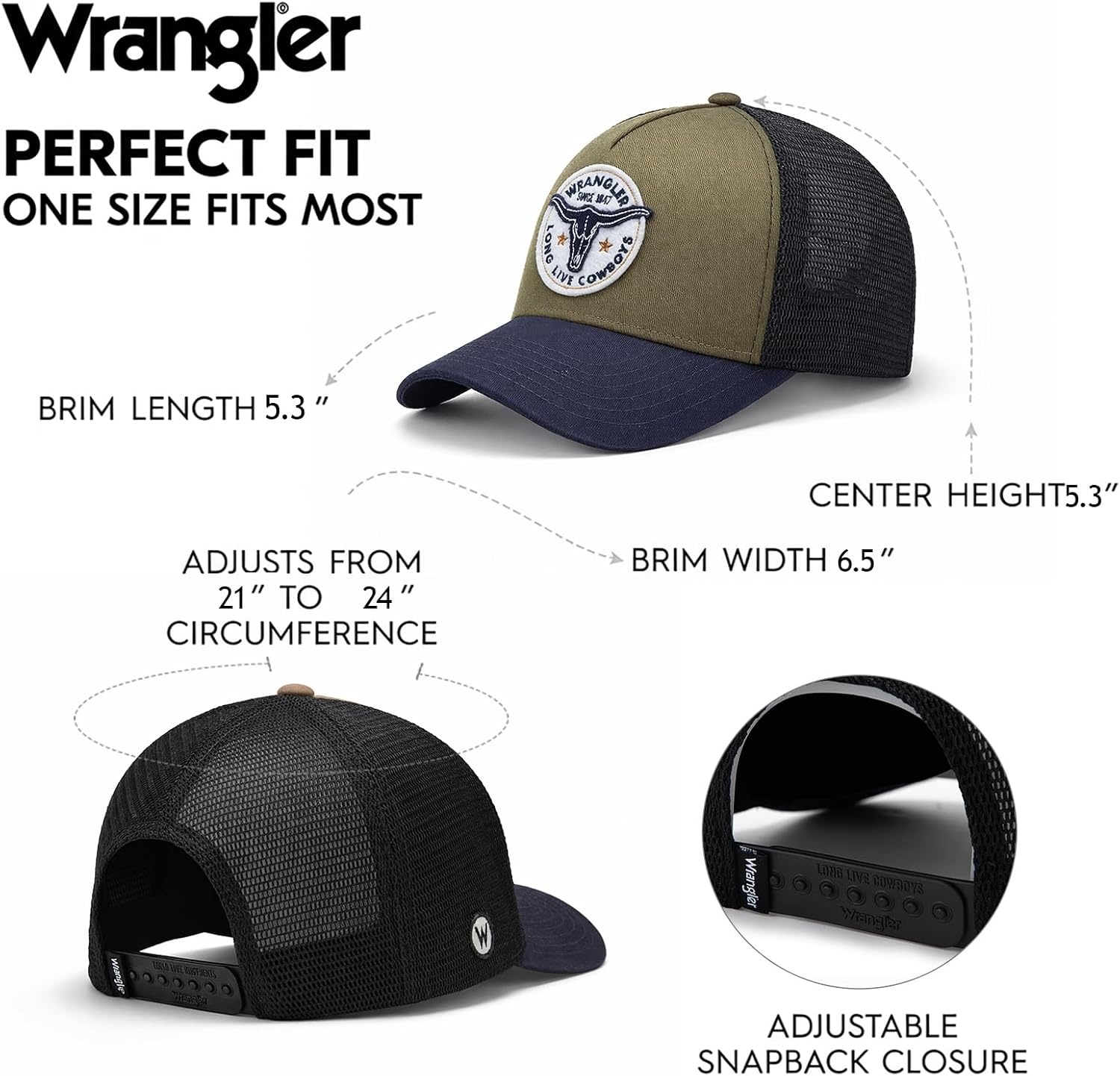 image:imageMontana West X Wrangler Mens Trucker Hat 2Piece Set Breathable Mesh Baseball Cap Structured 7Panel Adjustable Snapback HatGreenblack