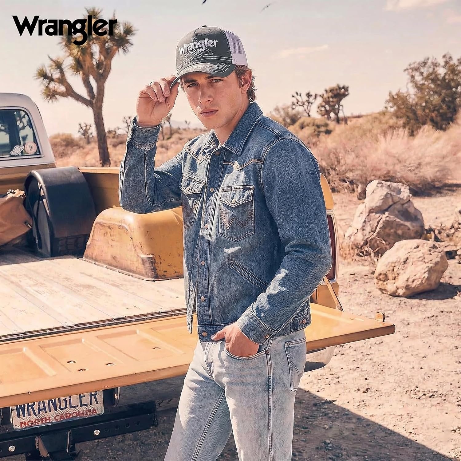 image:imageMontana West X Wrangler Mens Trucker Hat 2Piece Set Breathable Mesh Baseball Cap Structured 7Panel Adjustable Snapback HatGreywhite