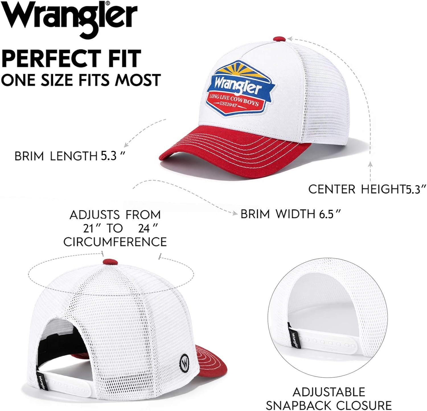 image:imageMontana West X Wrangler Mens Trucker Hat 2Piece Set Breathable Mesh Baseball Cap Structured 7Panel Adjustable Snapback HatWhiteblack