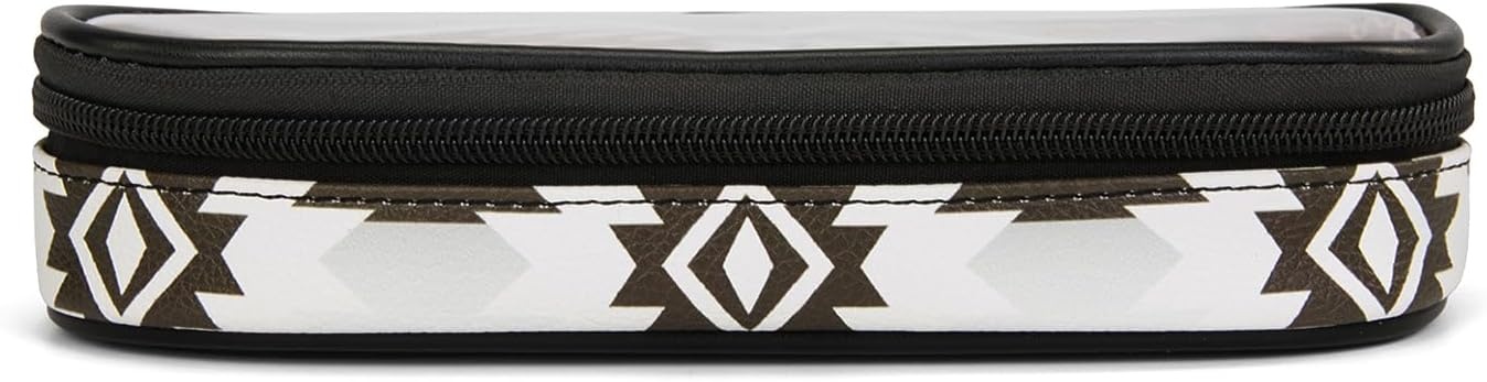 image:imageMontana West X Wrangler Travel Makeup Bag 2pcs Set Large Cosmetic Bag with Makeup Brush Holder Portable Make Up Organizer Cute Toiletry Bag with Divider and Handle for WomenAztecBlack