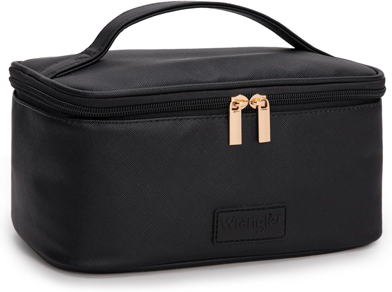 image:imageMontana West X Wrangler Travel Makeup Bag 2pcs Set Large Cosmetic Bag with Makeup Brush Holder Portable Make Up Organizer Cute Toiletry Bag with Divider and Handle for WomenBlack