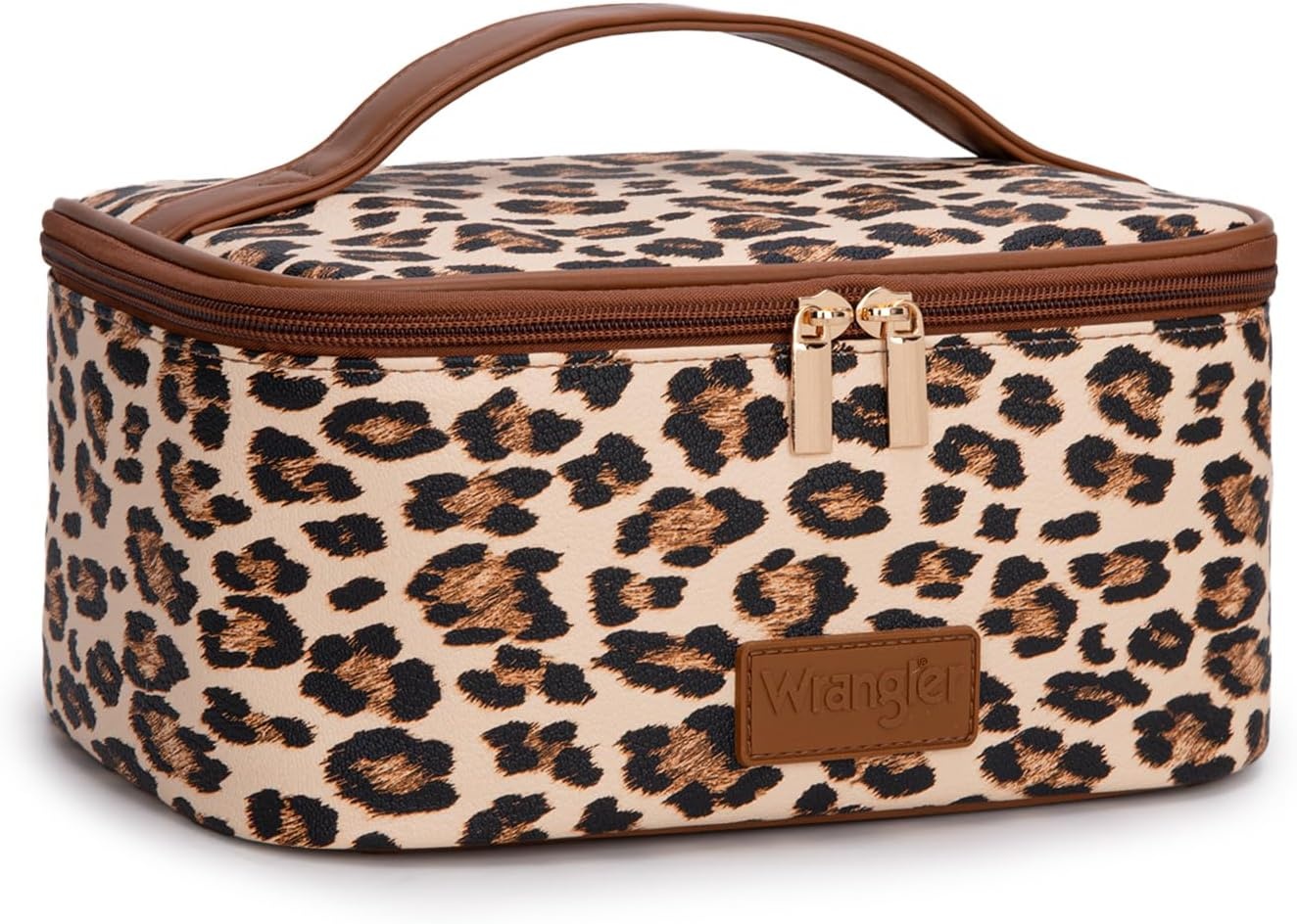 image:imageMontana West X Wrangler Travel Makeup Bag 2pcs Set Large Cosmetic Bag with Makeup Brush Holder Portable Make Up Organizer Cute Toiletry Bag with Divider and Handle for WomenLeopard
