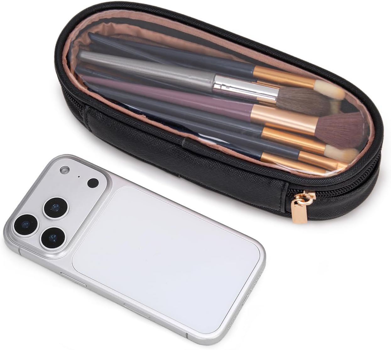 image:imageMontana West X Wrangler Travel Makeup Bag 2pcs Set Large Cosmetic Bag with Makeup Brush Holder Portable Make Up Organizer Cute Toiletry Bag with Divider and Handle for WomenBlack