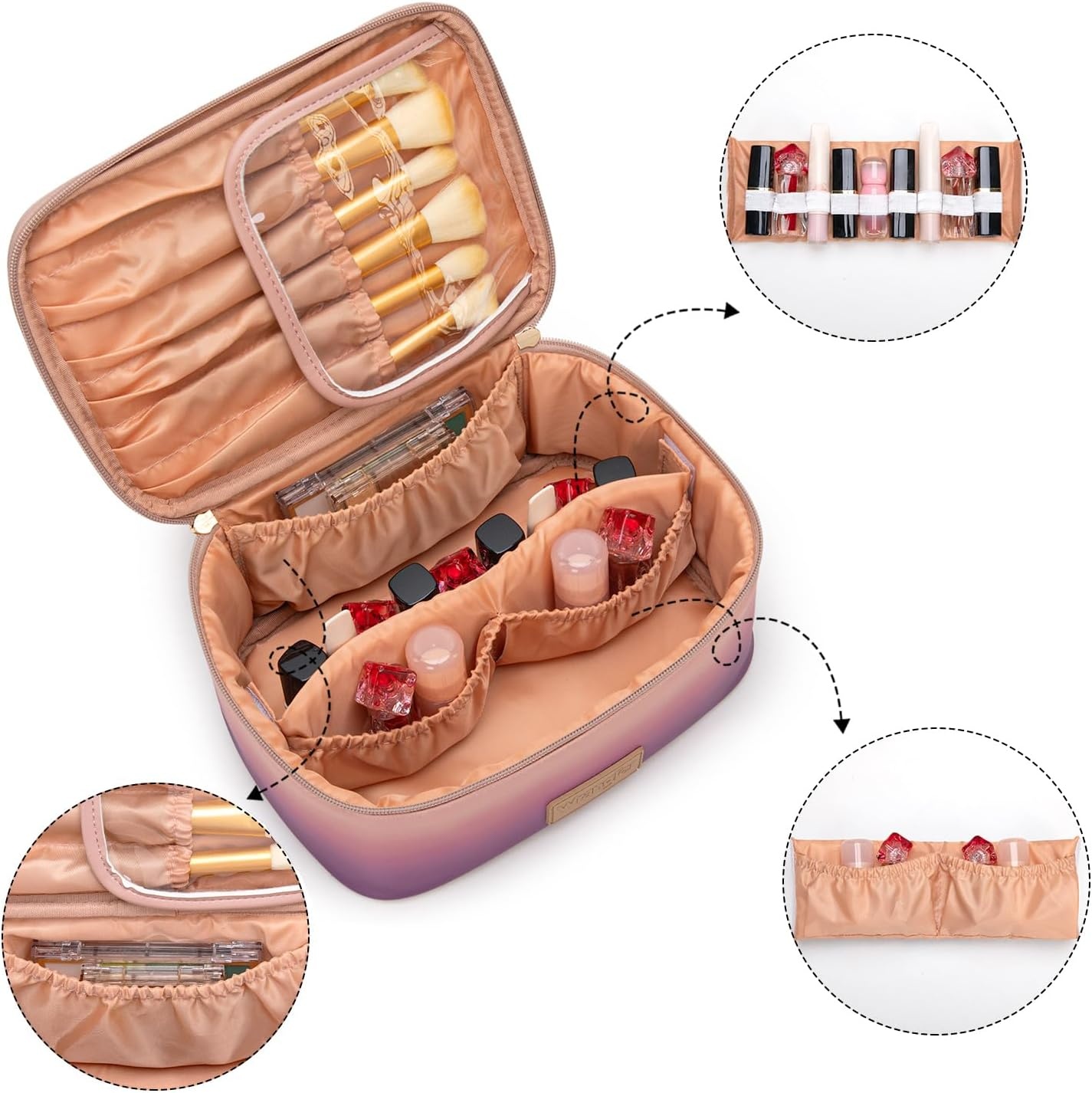 image:imageMontana West X Wrangler Travel Makeup Bag 2pcs Set Large Cosmetic Bag with Makeup Brush Holder Portable Make Up Organizer Cute Toiletry Bag with Divider and Handle for WomenPurple