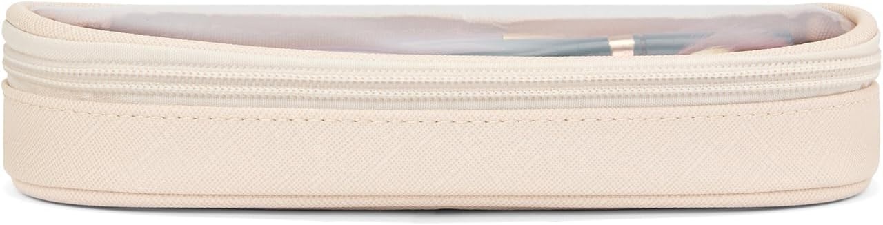 image:imageMontana West X Wrangler Travel Makeup Bag 2pcs Set Large Cosmetic Bag with Makeup Brush Holder Portable Make Up Organizer Cute Toiletry Bag with Divider and Handle for WomenSolid Beige