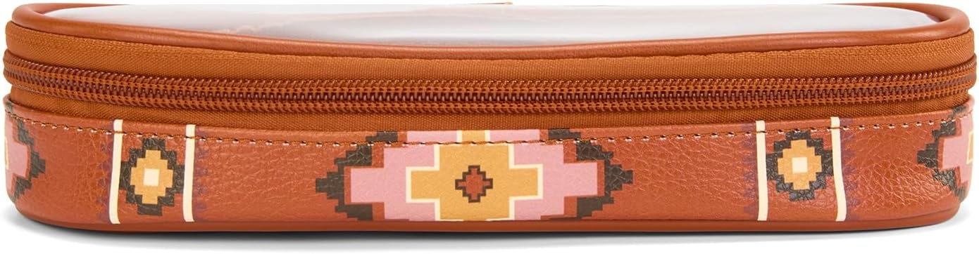 image:imageMontana West X Wrangler Travel Makeup Bag 2pcs Set Large Cosmetic Bag with Makeup Brush Holder Portable Make Up Organizer Cute Toiletry Bag with Divider and Handle for WomenAztecBrown