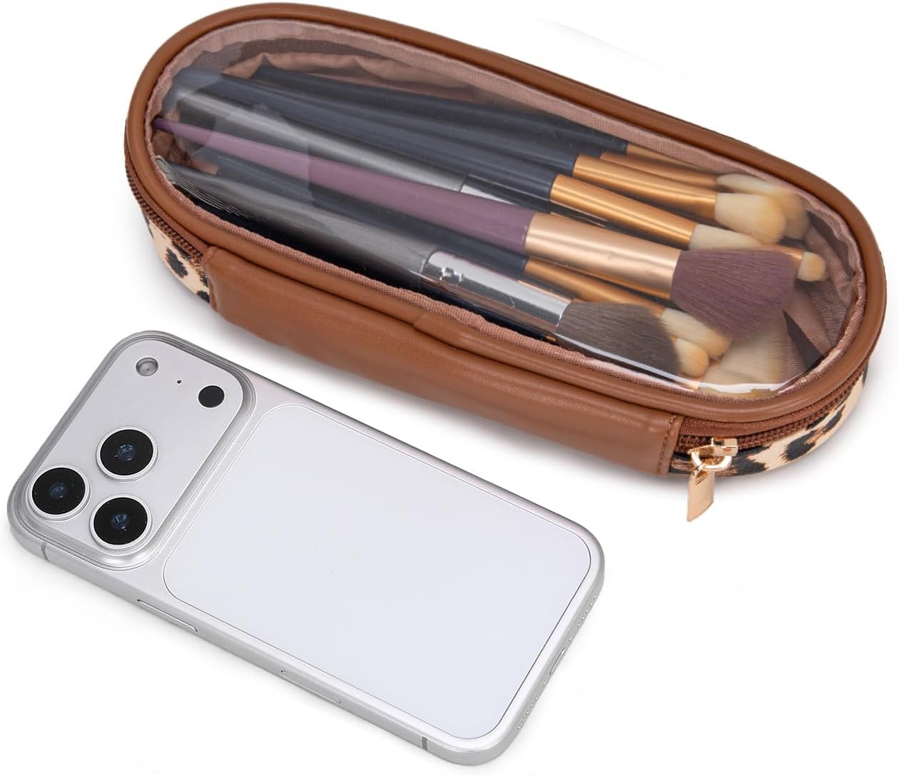 image:imageMontana West X Wrangler Travel Makeup Bag 2pcs Set Large Cosmetic Bag with Makeup Brush Holder Portable Make Up Organizer Cute Toiletry Bag with Divider and Handle for WomenLeopard