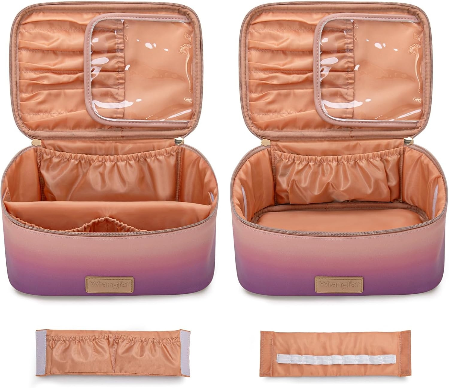 image:imageMontana West X Wrangler Travel Makeup Bag 2pcs Set Large Cosmetic Bag with Makeup Brush Holder Portable Make Up Organizer Cute Toiletry Bag with Divider and Handle for WomenPurple