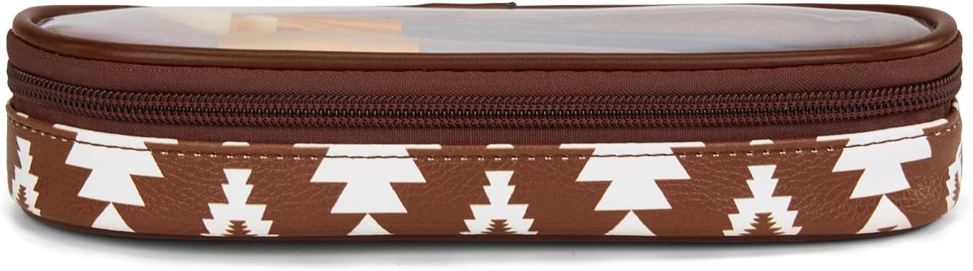 image:imageMontana West X Wrangler Travel Makeup Bag 2pcs Set Large Cosmetic Bag with Makeup Brush Holder Portable Make Up Organizer Cute Toiletry Bag with Divider and Handle for WomenAztecCoffee