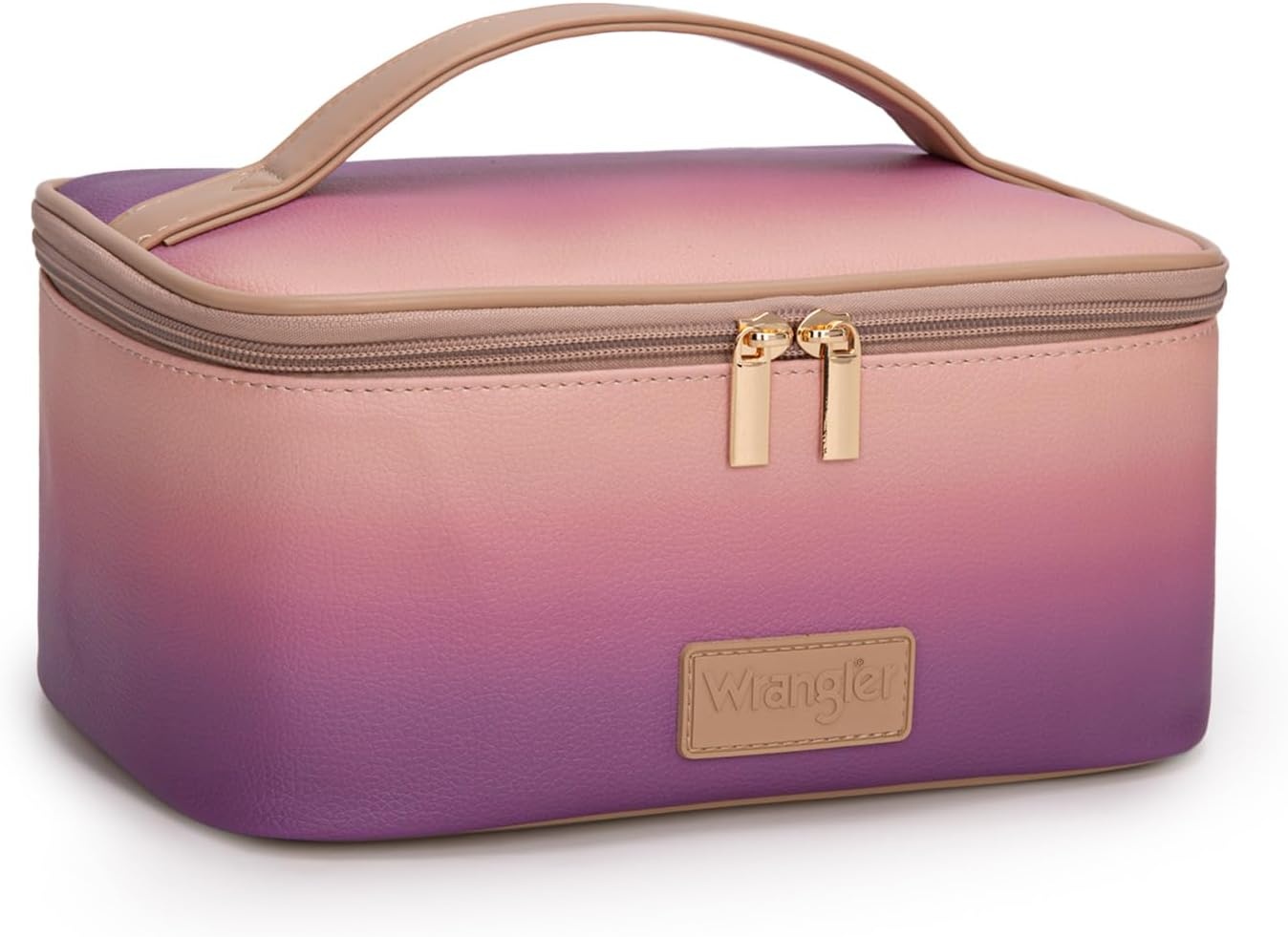 image:imageMontana West X Wrangler Travel Makeup Bag 2pcs Set Large Cosmetic Bag with Makeup Brush Holder Portable Make Up Organizer Cute Toiletry Bag with Divider and Handle for WomenPurple