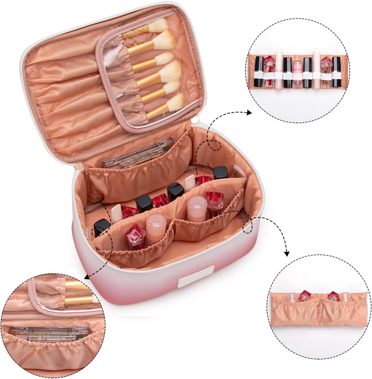 image:imageMontana West X Wrangler Travel Makeup Bag 2pcs Set Large Cosmetic Bag with Makeup Brush Holder Portable Make Up Organizer Cute Toiletry Bag with Divider and Handle for WomenKhakiTan