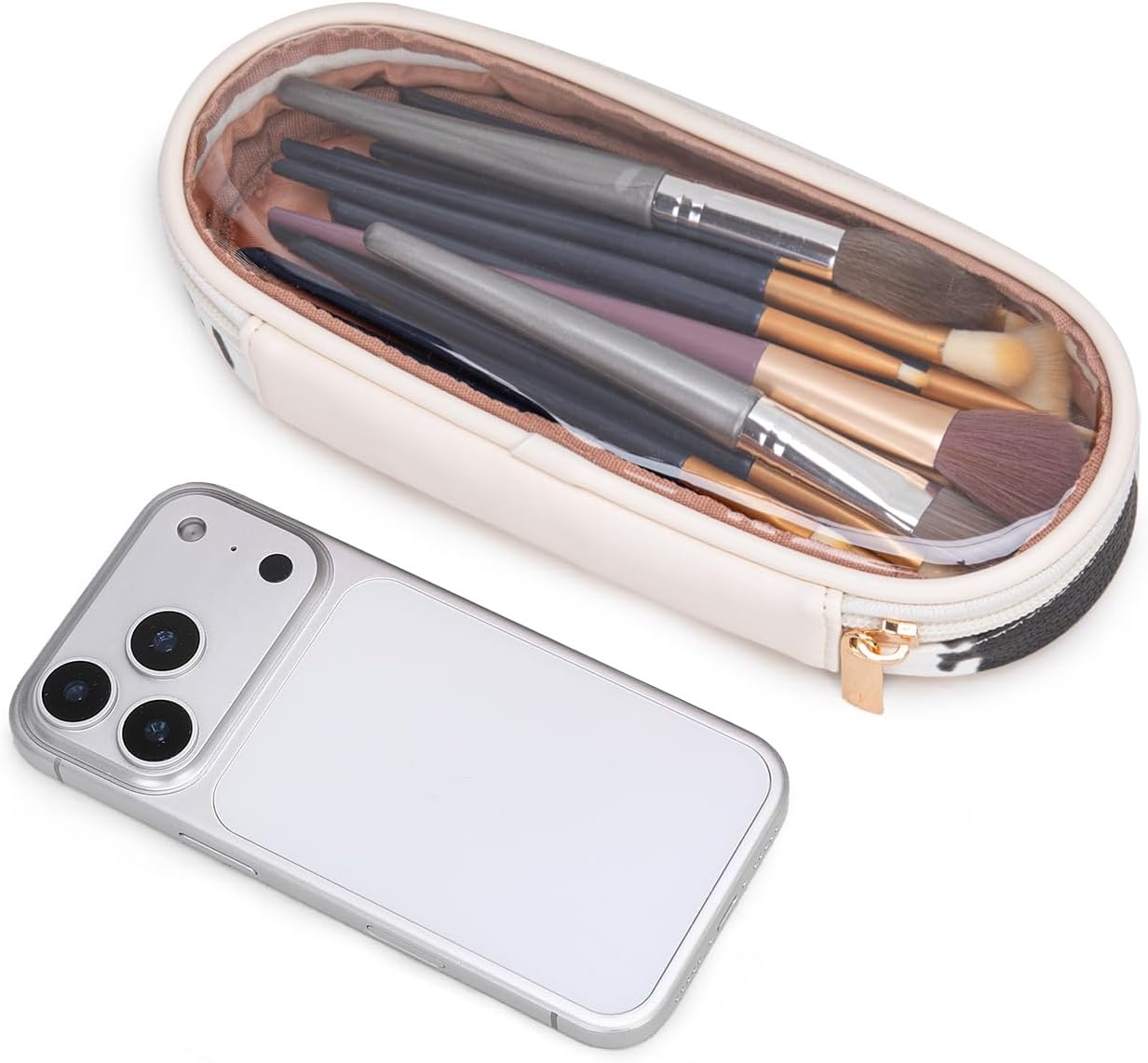 image:imageMontana West X Wrangler Travel Makeup Bag 2pcs Set Large Cosmetic Bag with Makeup Brush Holder Portable Make Up Organizer Cute Toiletry Bag with Divider and Handle for WomenCowBlack