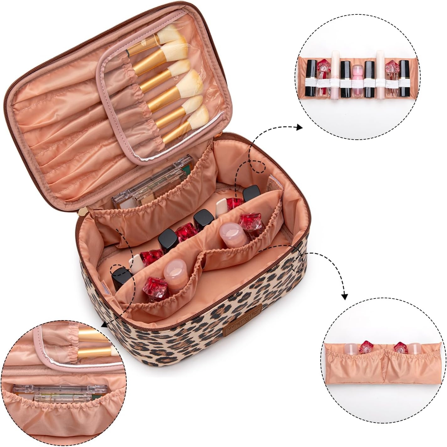 image:imageMontana West X Wrangler Travel Makeup Bag 2pcs Set Large Cosmetic Bag with Makeup Brush Holder Portable Make Up Organizer Cute Toiletry Bag with Divider and Handle for WomenLeopard