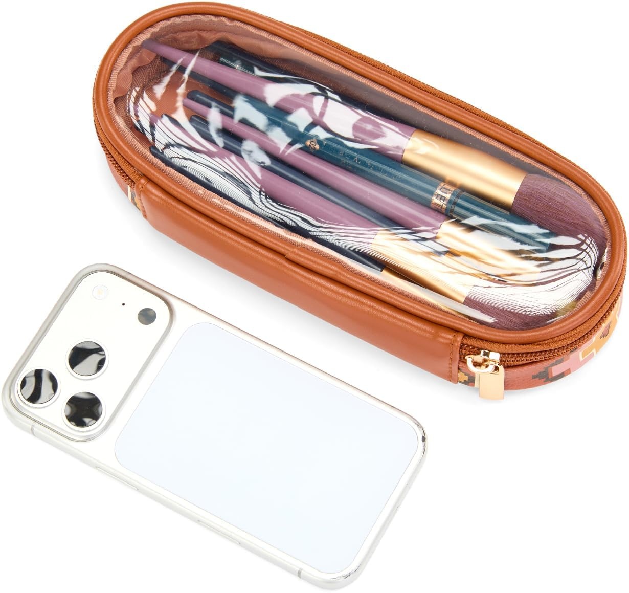 image:imageMontana West X Wrangler Travel Makeup Bag 2pcs Set Large Cosmetic Bag with Makeup Brush Holder Portable Make Up Organizer Cute Toiletry Bag with Divider and Handle for WomenAztecBrown
