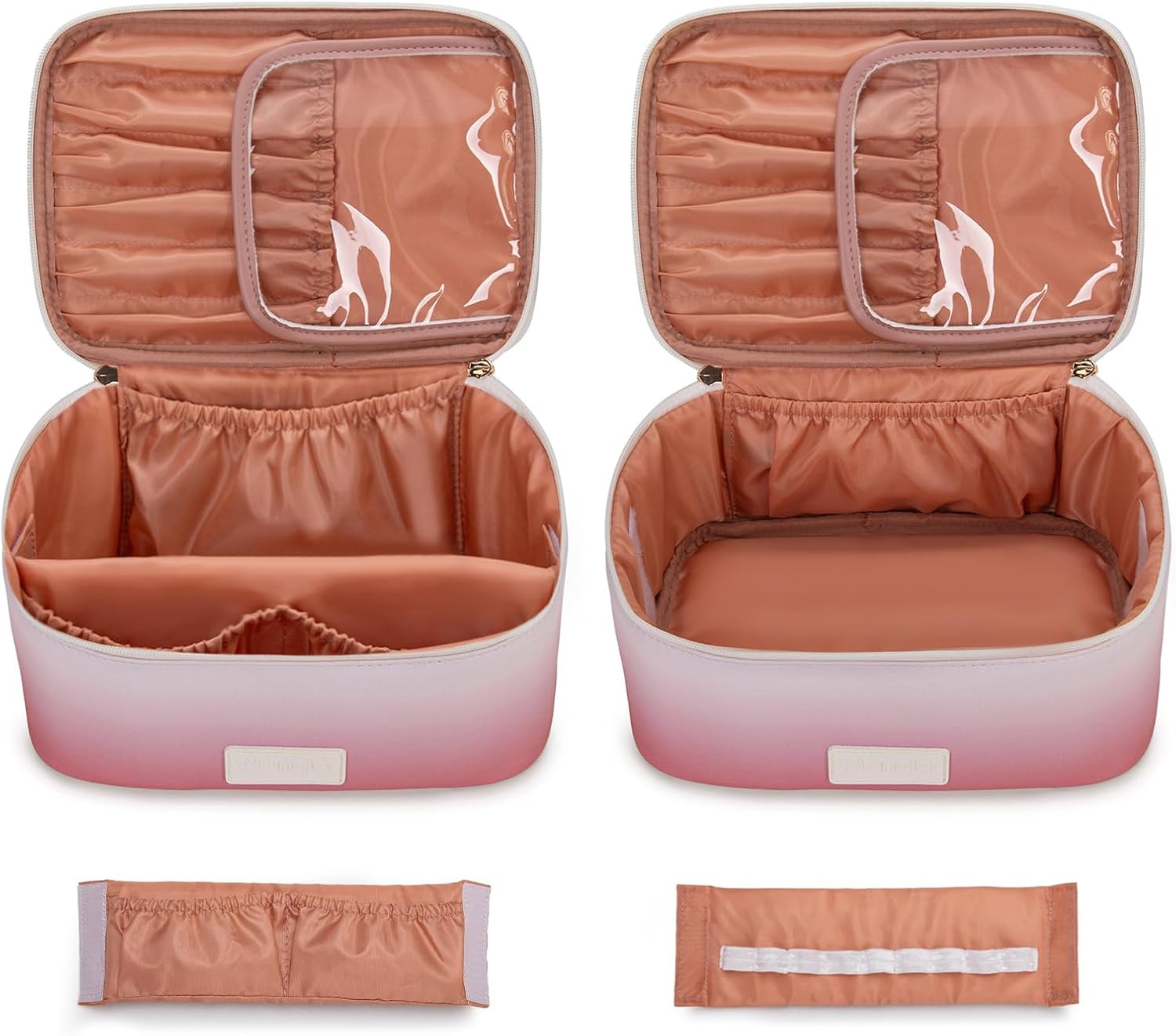 image:imageMontana West X Wrangler Travel Makeup Bag 2pcs Set Large Cosmetic Bag with Makeup Brush Holder Portable Make Up Organizer Cute Toiletry Bag with Divider and Handle for WomenKhakiTan
