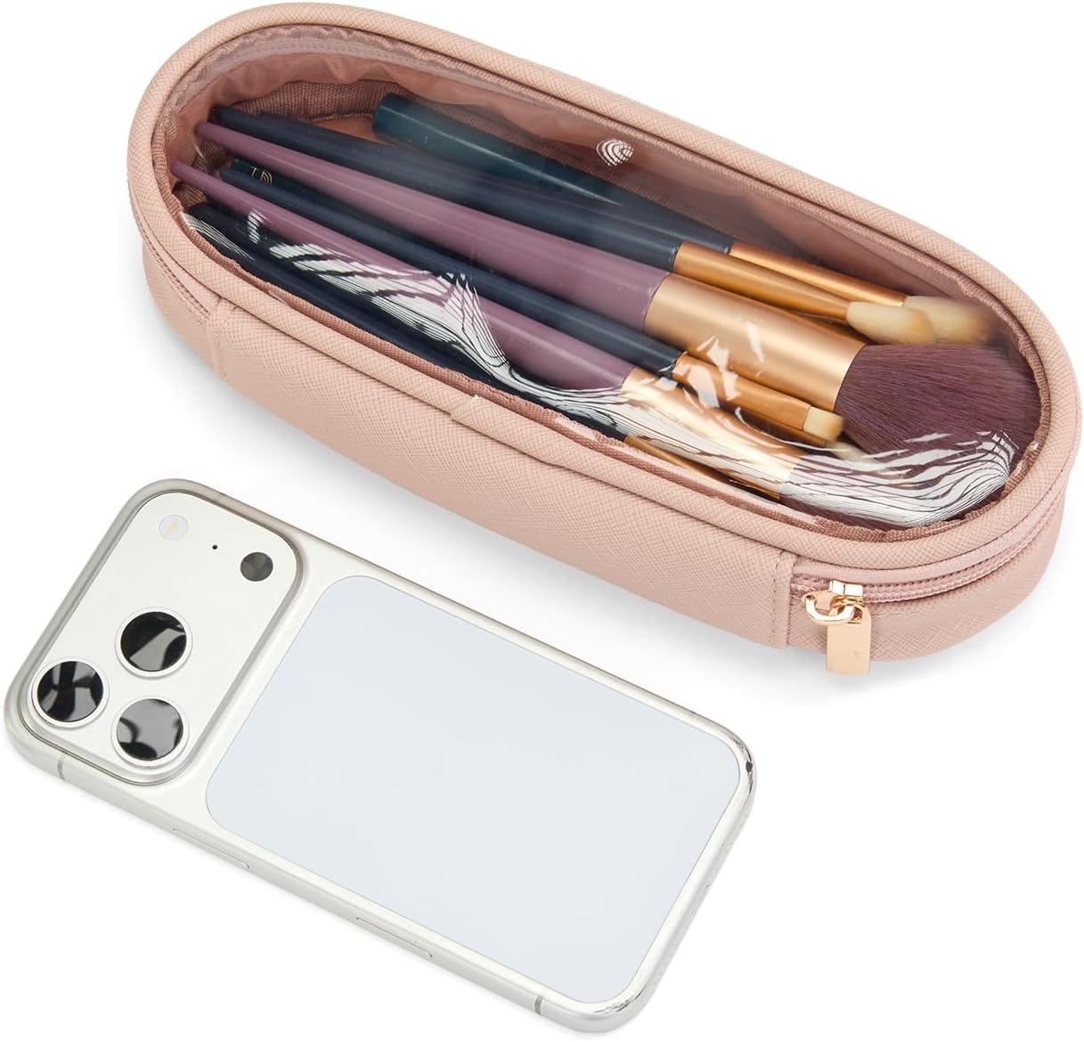 image:imageMontana West X Wrangler Travel Makeup Bag 2pcs Set Large Cosmetic Bag with Makeup Brush Holder Portable Make Up Organizer Cute Toiletry Bag with Divider and Handle for WomenLight Pink