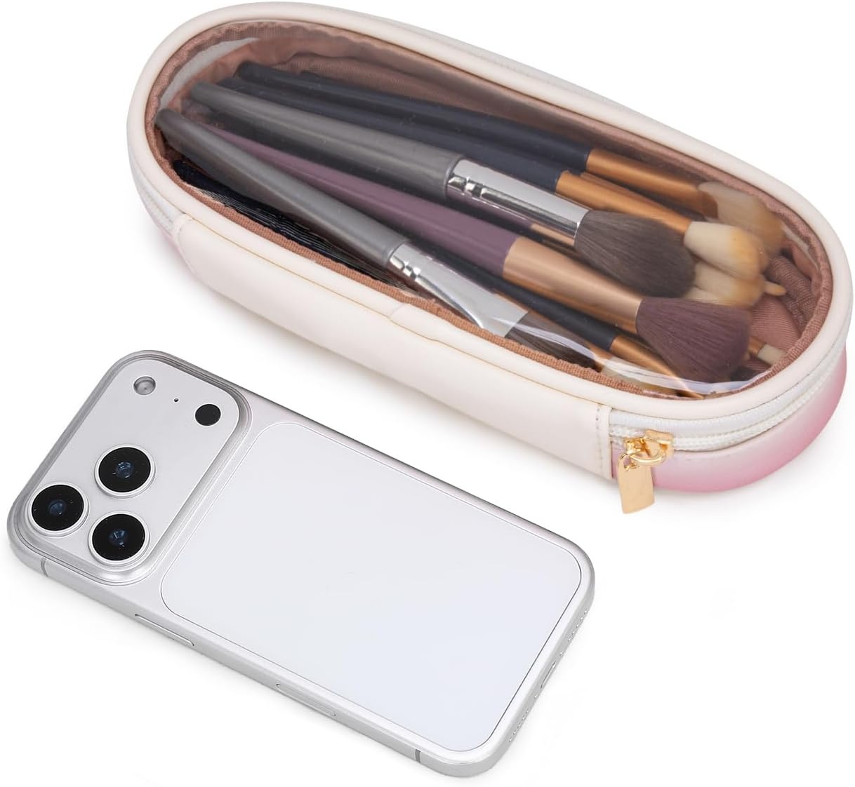 image:imageMontana West X Wrangler Travel Makeup Bag 2pcs Set Large Cosmetic Bag with Makeup Brush Holder Portable Make Up Organizer Cute Toiletry Bag with Divider and Handle for WomenKhakiTan