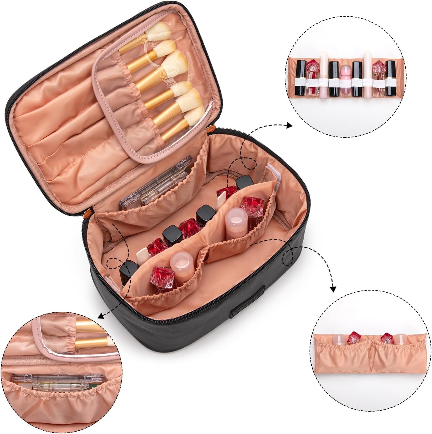 image:imageMontana West X Wrangler Travel Makeup Bag 2pcs Set Large Cosmetic Bag with Makeup Brush Holder Portable Make Up Organizer Cute Toiletry Bag with Divider and Handle for WomenBlack