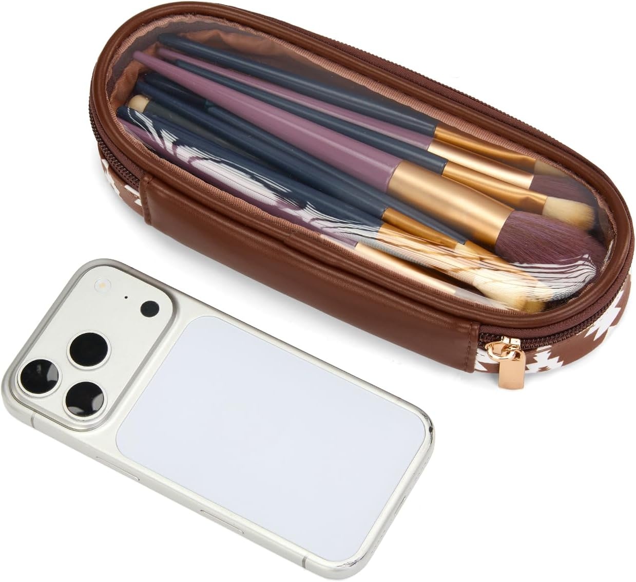 image:imageMontana West X Wrangler Travel Makeup Bag 2pcs Set Large Cosmetic Bag with Makeup Brush Holder Portable Make Up Organizer Cute Toiletry Bag with Divider and Handle for WomenAztecCoffee