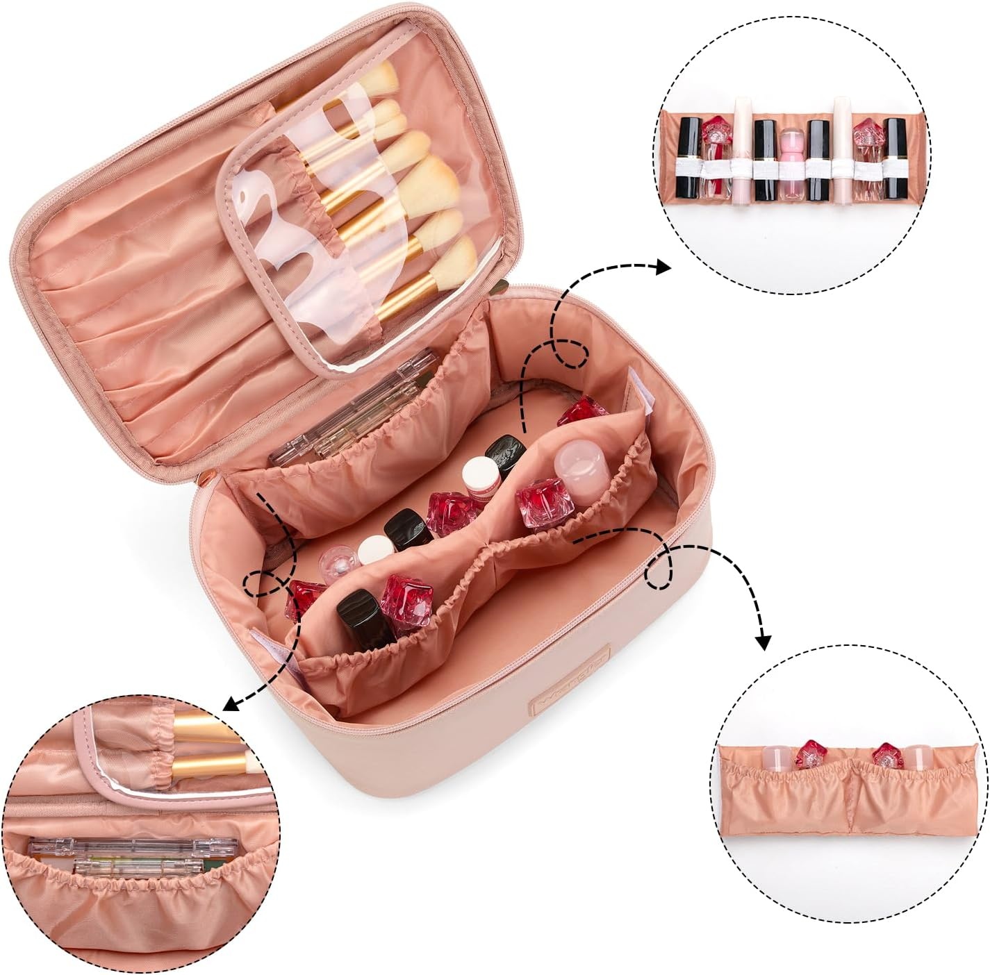 image:imageMontana West X Wrangler Travel Makeup Bag 2pcs Set Large Cosmetic Bag with Makeup Brush Holder Portable Make Up Organizer Cute Toiletry Bag with Divider and Handle for WomenLight Pink