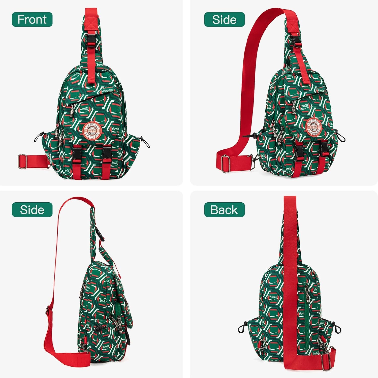 image:imageSling Backpack Crossbody Bag with CocaCola Logo Sling Bag Travel Casual Daypack UnisexGreen