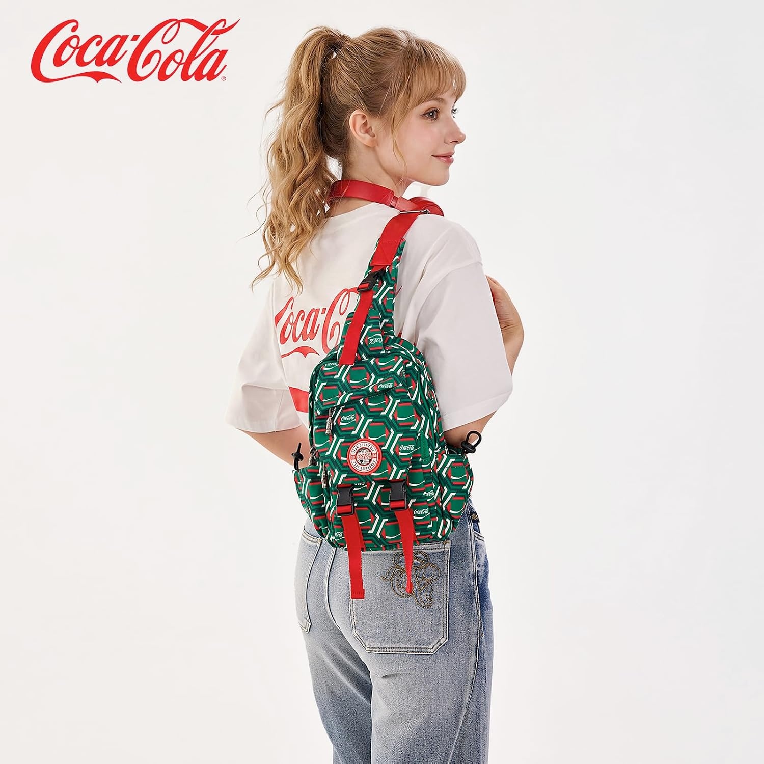 image:imageSling Backpack Crossbody Bag with CocaCola Logo Sling Bag Travel Casual Daypack UnisexGreen