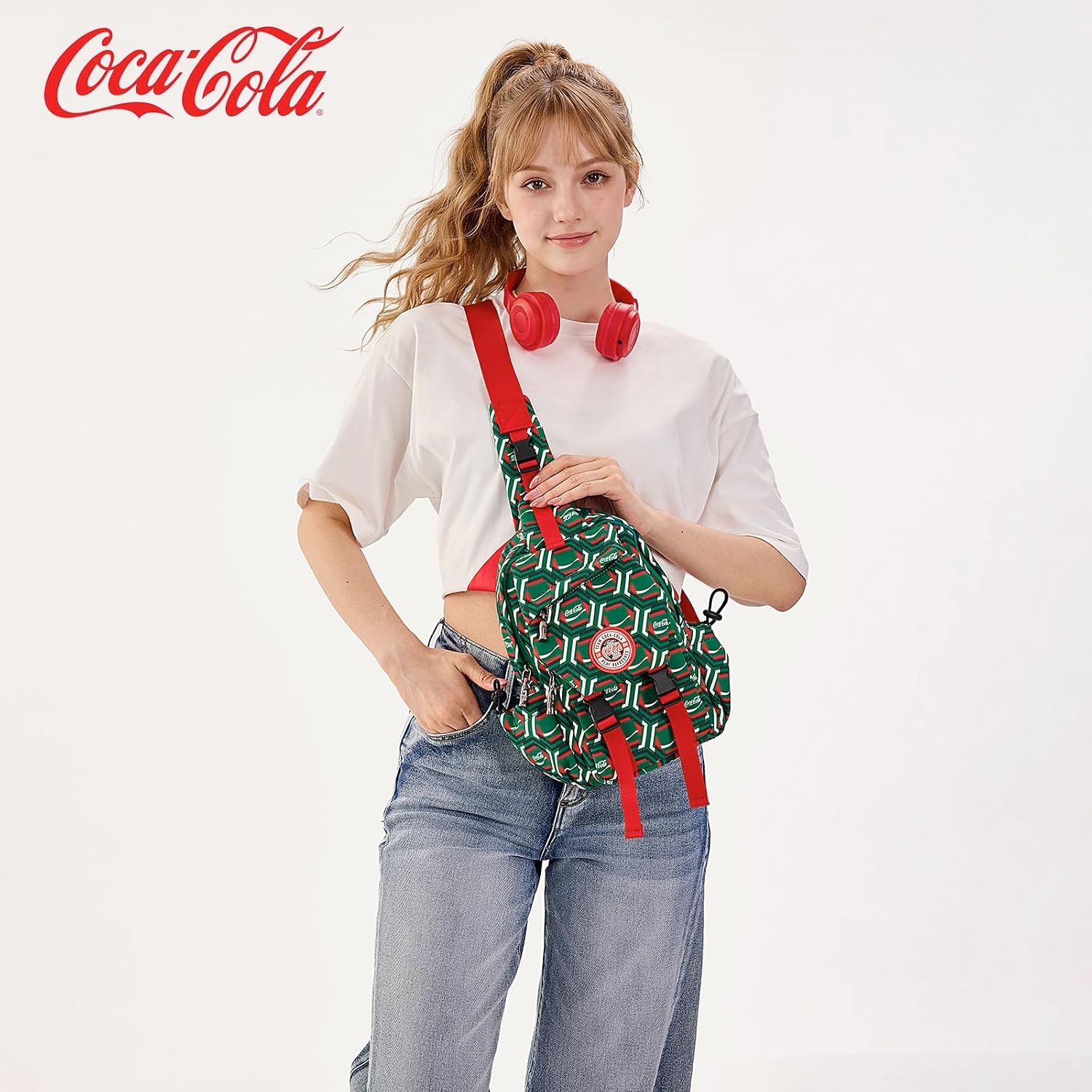 image:imageSling Backpack Crossbody Bag with CocaCola Logo Sling Bag Travel Casual Daypack UnisexGreen